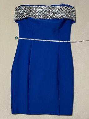 Strapless Cobalt Blue Cocktail Dress with Silver Embellished Bandeau